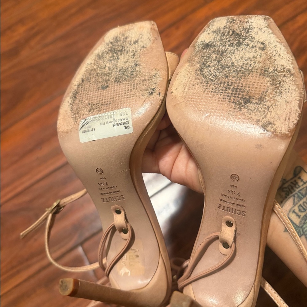 SCHUTZ Tan Lace-Up Stiletto Sandals with Wrap Ankle Ties - Picture 6 of 15